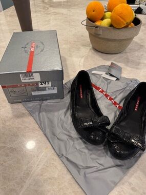Prada Black Patent Bow Ballet Flats